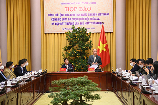 Họp báo Công bố Lệnh của Chủ tịch nước CHXHCN Việt Nam công bố Luật đã được Quốc hội khóa XV, kỳ họp bất thường lần thứ nhất thông qua 1