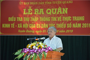 Ông Đỗ Văn Chiến - Bộ trưởng, Chủ nhiệm Ủy ban Dân tộc phát biểu tại Lễ ra quân tại huyện Chiêm Hóa - tỉnh Tuyên Quang