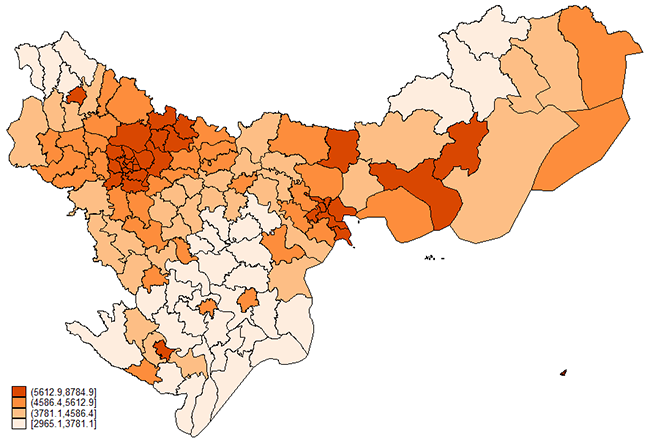 Kết quả ước lượng khu vực nhỏ thu nhập bình quân đầu người 01 tháng của các quận/huyện trên cả nước 1