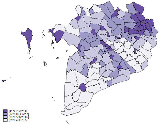 Kết quả ước lượng khu vực nhỏ thu nhập bình quân đầu người 01 tháng của các quận/huyện trên cả nước 4