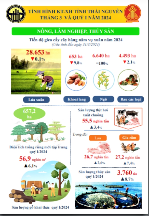 Tình hình kinh tế - xã hội tỉnh Thái Nguyên tháng 3 và quý I năm 2024